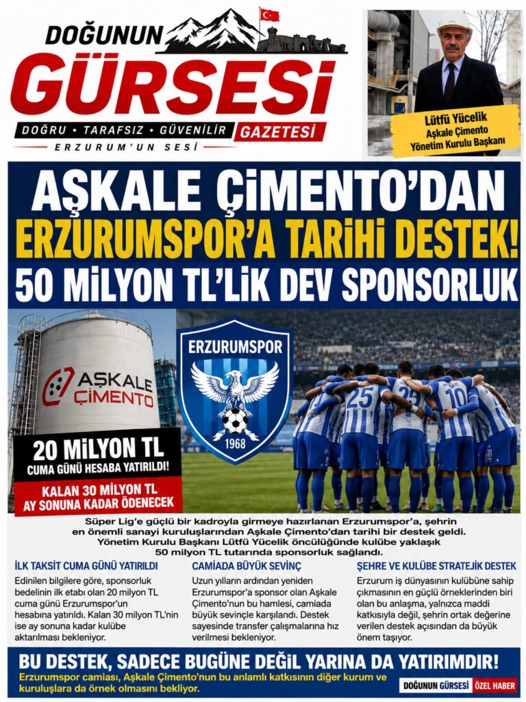 Aşkale Çimento’dan Erzurumspor’a Tarihi Destek! 50 Milyon TL’lik Dev Sponsorluk